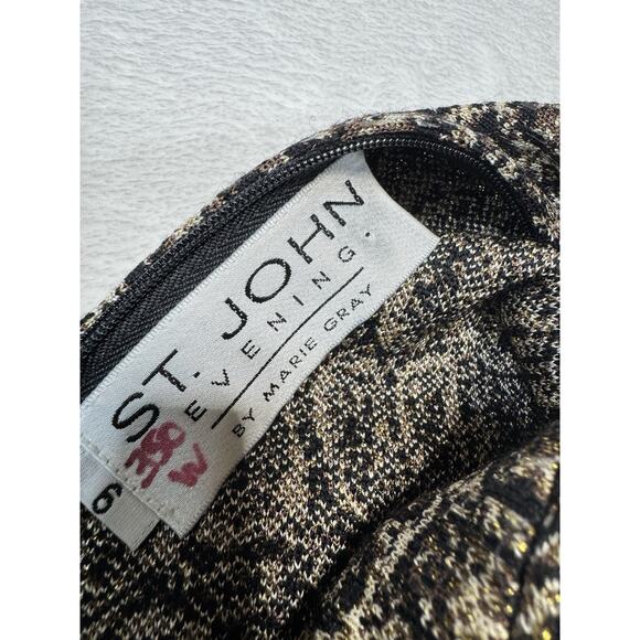 ST. JOHN Mahogany Brown Reptile Ombre Jacquard Knit Wool Blend Dress 6 NWT - Picture 8 of 8